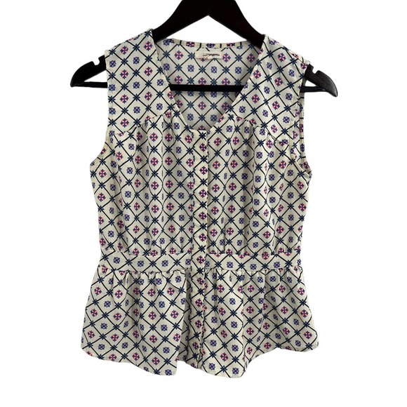 Tulle V Neck Patterned Peplum Sleeveless Top Size XS - Picture 1 of 4